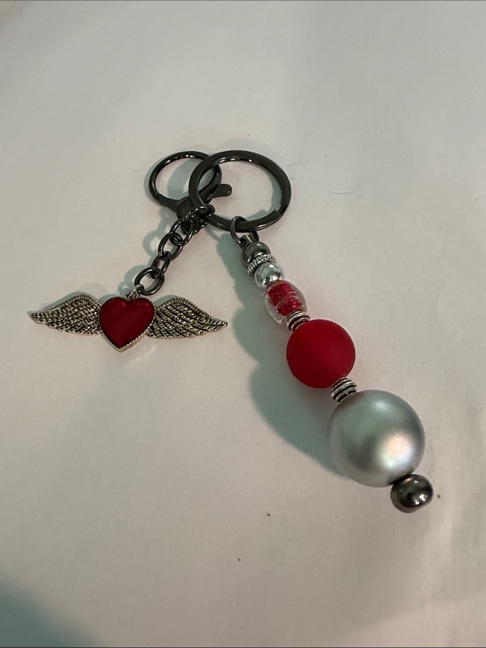 Red Winged Heart Beaded Keychain & Charm by Sassy Charmer